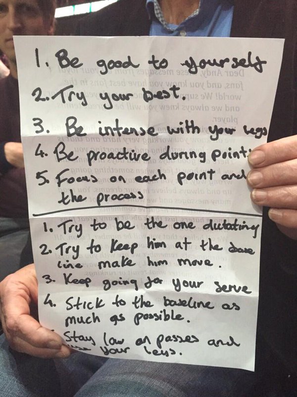 Andy Murray's handwritten match notes